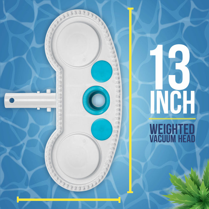 U.S. Pool Supply® 13" Weighted Pool Vacuum Head with Nylon Bristles, Swivel Hose Connection, EZ Clip Handle - Connect 1-1/4" or 1-1/2" Hose - Cleans & Remove Debris
