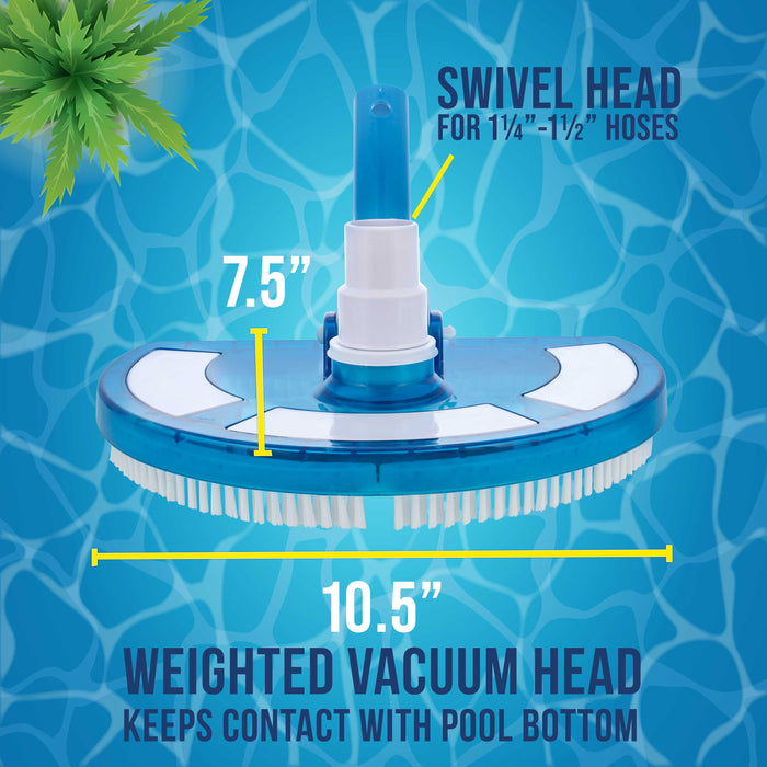 U.S. Pool Supply Weighted Pool Vacuum Head, Transparent Curved Half Moon Body - Swivel Connection, Pole Handle, Above Ground, Inground Swimming Pools