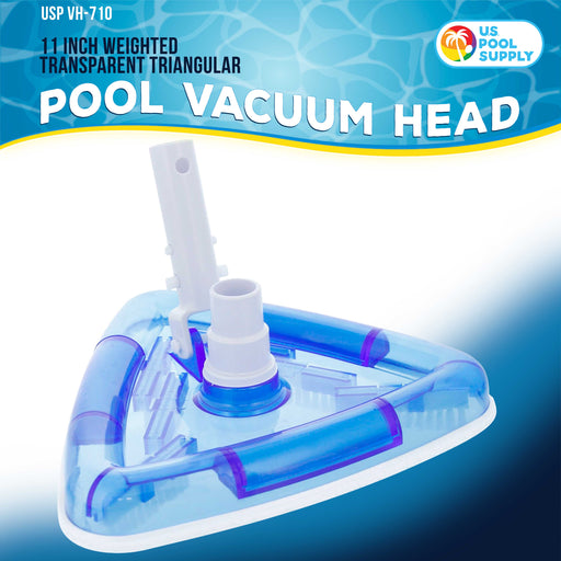 U.S. Pool Supply® Weighted Transparent Triangular Pool Vacuum Head, Swivel Hose Connection & EZ Clip Handle, Connect 1-1/4" or 1-1/2" Hose, Remove Debris Clean Corners