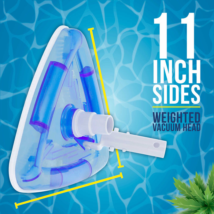 U.S. Pool Supply® Weighted Transparent Triangular Pool Vacuum Head, Swivel Hose Connection & EZ Clip Handle, Connect 1-1/4" or 1-1/2" Hose, Remove Debris Clean Corners