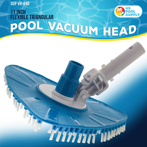 U.S. Pool Supply® Flexible Triangular Pool Vacuum Head with Swivel Connection, Multi-Directional Fishtail EZ Clip Handle - Connects to 1-1/2", 1-1/4" Vacuum Hose, Poles