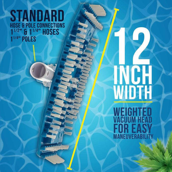 U.S. Pool Supply® Flexible 12" Weighted Pool Vacuum Head with EZ Clip Handle - Connects to Standard 1-1/2" & 1-1/4" Vacuum Hose & 1-1/4" Poles