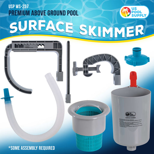 U.S. Pool Supply Premium Above Ground Pool Surface Skimmer, Wall Mount - Cleans Automatically, Attach to Inflatable Collars, Tubular Metal Frame Pools