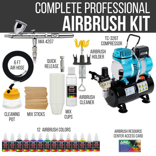 Eclipse HP CS Airbrush Set with Cool Runner II Dual Fan Air Tank Compressor System Kit, 12 Color Airbrush Paint, Hose, Holder, Cleaning Pot, Mix Cups