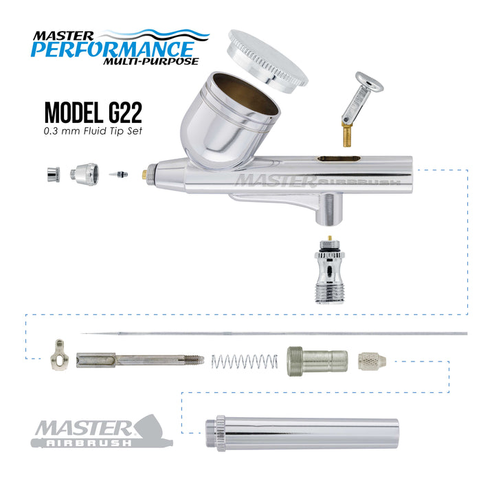 Multi-Purpose High Performance G22 Airbrush Kit with TC-848 4 Cylinder Piston Air Compressor with Air Storage Tank & Air Hose