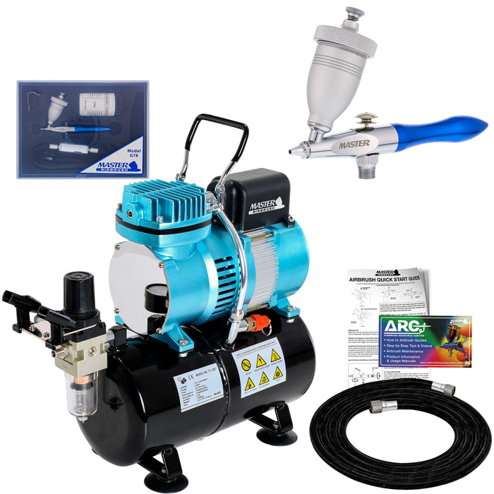 Single-Action Gravity Feed Etching & Abrasive G78 Airbrush Kit with High Performance Airbrush Air Compressor with Air Storage Tank
