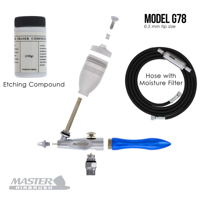 Single-Action Gravity Feed Etching & Abrasive G78 Airbrush Kit with High Performance Airbrush Air Compressor