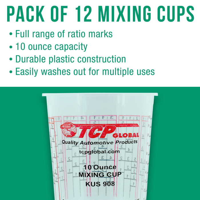 Pack of 12 - Mix Cups - 1/2 Pint size - 10 ounce Volume Paint and Epoxy Mixing Cups - Mix Cups Are Calibrated with Multiple Mixing Ratios