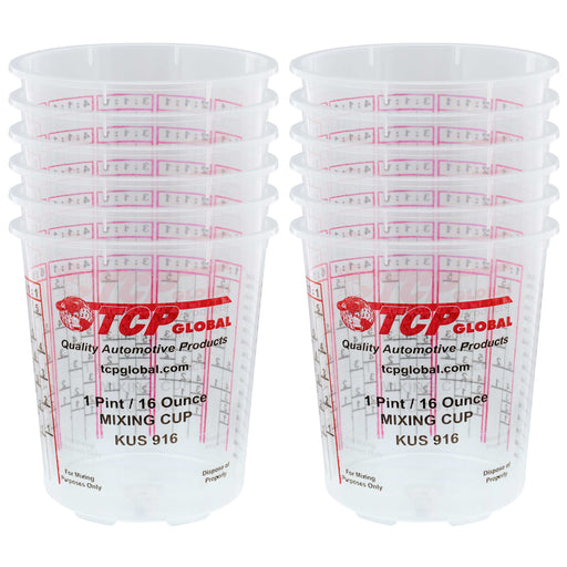 Pack of 12 - Mix Cups - Pint size - 16 ounce Volume Paint and Epoxy Mixing Cups - Mix Cups Are Calibrated with Multiple Mixing Ratios