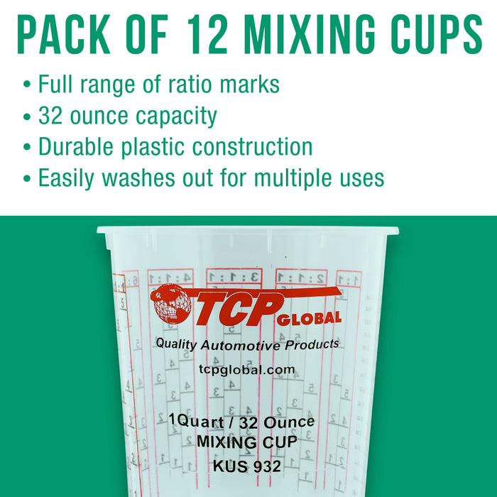Pack of 12 - Mix Cups - Quart size - 32 ounce Volume Paint and Epoxy Mixing Cups - Mix Cups Are Calibrated with Multiple Mixing Ratios