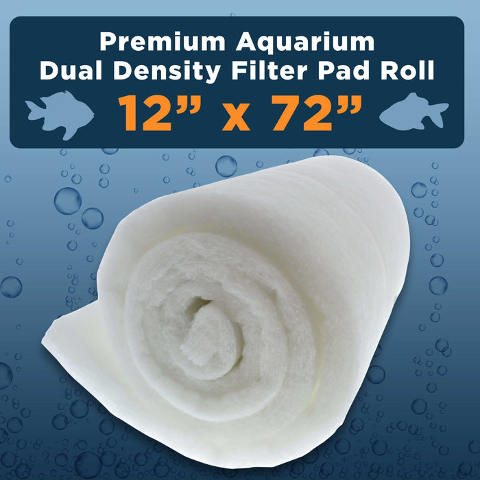 Premium Dual Density Aquarium Filter Pad Roll, Cut to Fit 12" by 72" Filtration Media for Freshwater, Saltwater Aquariums, Koi Ponds, Fish Tank, Reefs