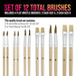 12-Piece Artist Paint Brush Set with 9" x 12" Wood Painting Palette - 12 Premium Round & Flat Bristle Paintbrushes - Fun Kids, Adults