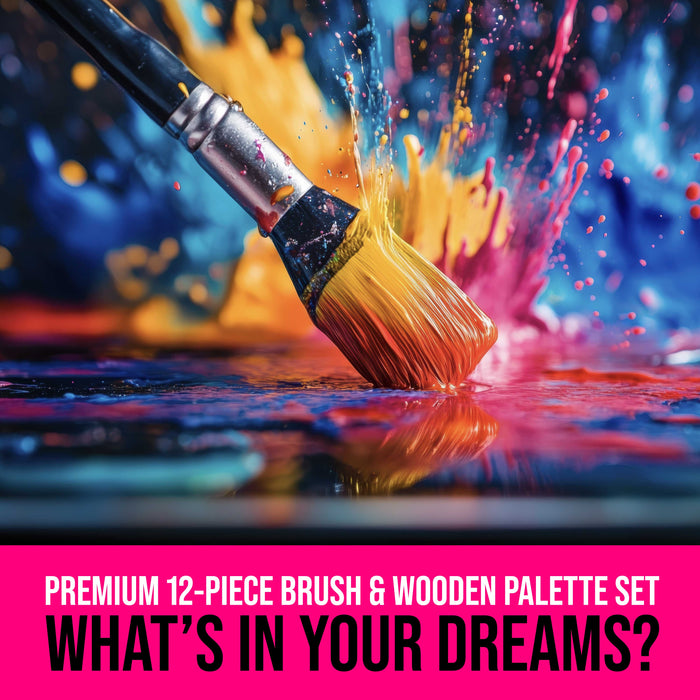U.S. Art Supply 12-Piece Artist Paint Brush Set with 9" x 12" Wood Painting Palette - 12 Premium Round & Flat Bristle Paintbrushes - Fun Kids, Adults