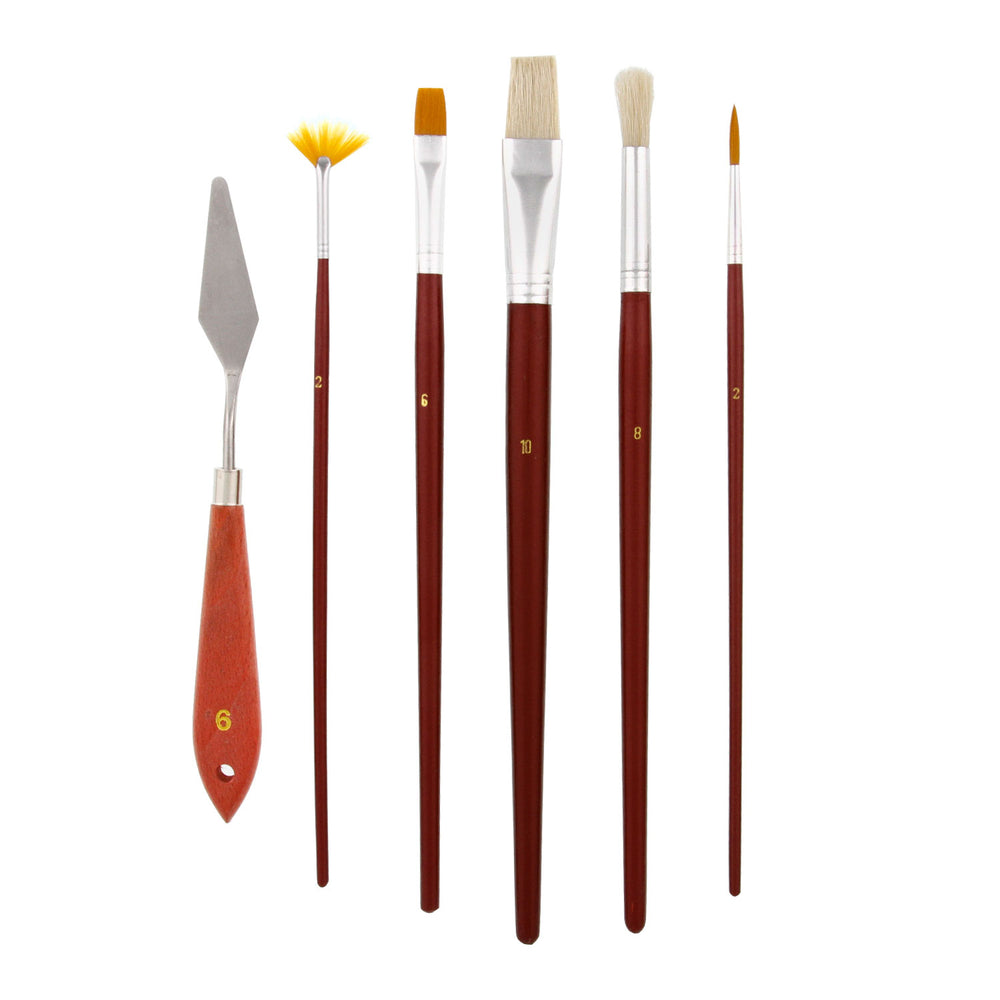 6 Piece Assorted Artist Brush & Palette Knife Set