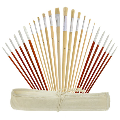 24 Piece Oil & Acrylic Paint Long Handle Artist Paint Brush Set with Canvas Carrying Case