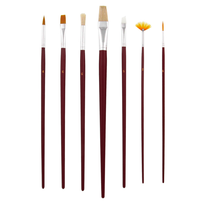 7-Piece Long Handle Nylon Hair & Bristle Artist Paint Brush Variety Set