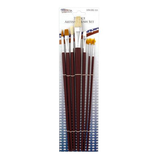 7-Piece Long Handle Nylon Hair & Bristle Artist Paint Brush Variety Set
