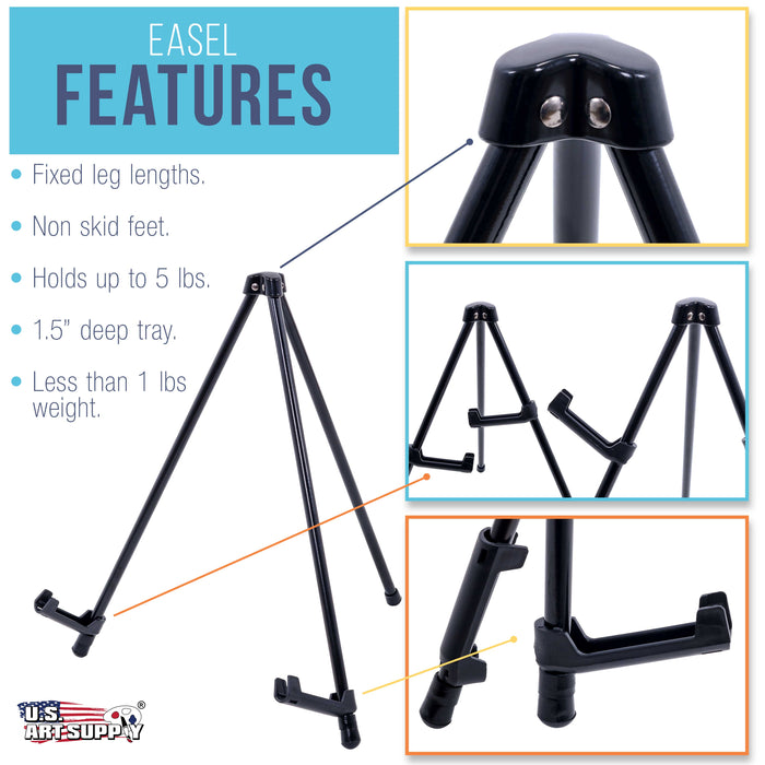 14" High Exhibitor Black Steel Tabletop Instant Display Easel - Small Portable Tripod Stand, Adjustable Holders - Display Paintings, Pictures, Signs
