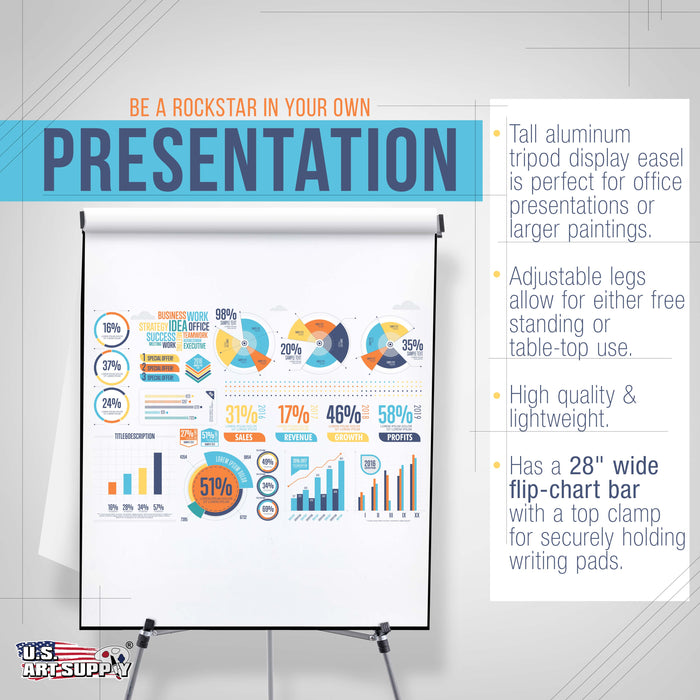 66" High Classroom Silver Aluminum Flip Chart Easel & Presentation Stand (4 Pack) - Adjustable Floor/Tabletop, Portable Tripod, Holds 25 lbs., for Chart Paper, Poster Boards, & Pads
