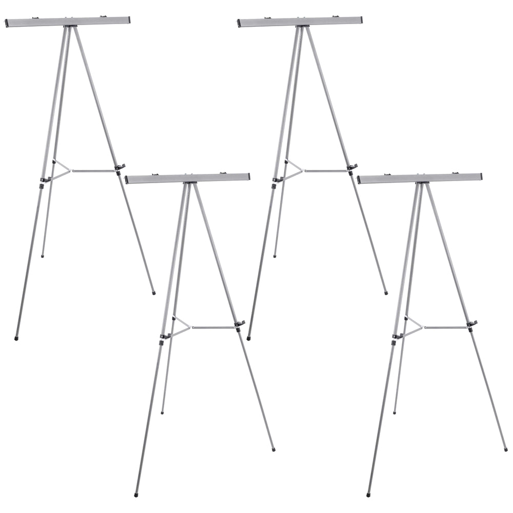 66" High Classroom Silver Aluminum Flipchart Display Easel and Presentation Stand (Pack of 4) - Large Adjustable Floor and Tabletop Portable Tripod