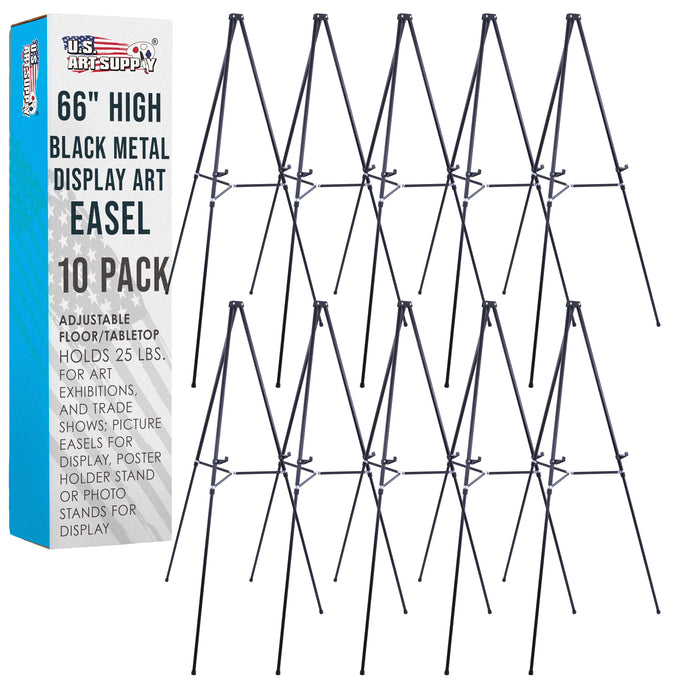 66" High Black Metal Display Easel (10 Pack) - Large Adjustable Height Portable Easel Stand, Sign Display, Holds 25 lbs - Floor & Tabletop Easels, Painting Stand