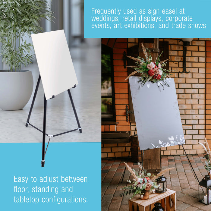 66" High Black Metal Display Easel - Large Adjustable Height Portable Easel Stand, Sign Display, Holds 25 lbs - Floor & Tabletop Easels, Painting Stand