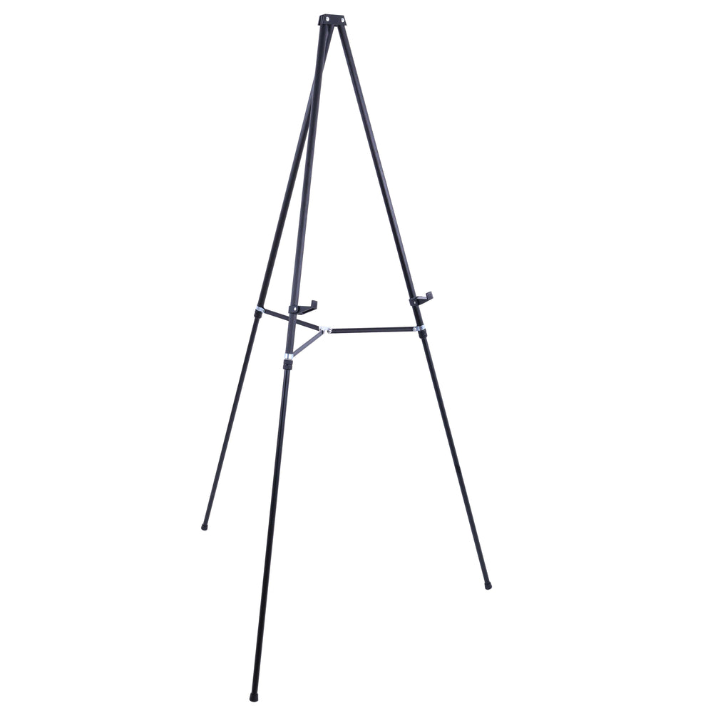 66" High Showroom Black Aluminum Display Easel and Presentation Stand - Large Adjustable Height Portable Tripod, Holds 25 lbs - Floor Tabletop Display