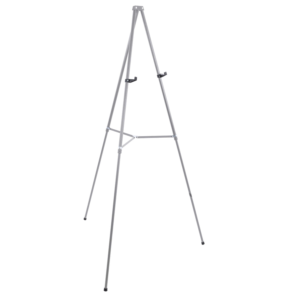 66" High Gallery Silver Aluminum Display Easel and Presentation Stand - Large Adjustable Height Portable Tripod, Holds 25 lbs - Floor Tabletop Display