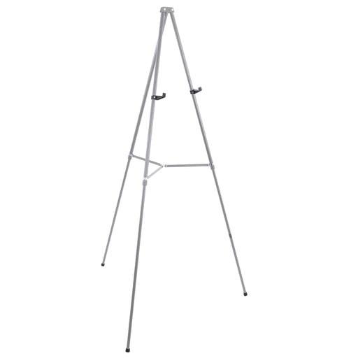 66" High Gallery Silver Aluminum Display Easel and Presentation Stand - Large Adjustable Height Portable Tripod, Holds 25 lbs - Floor Tabletop Display