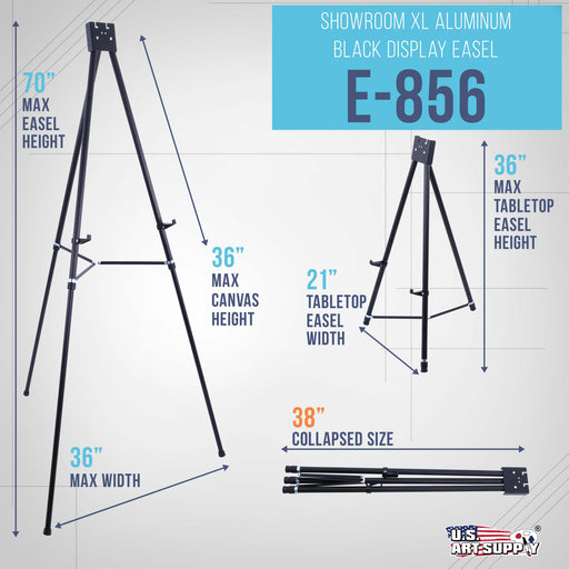 U.S. Art Supply 70" High Showroom XL Silver Metal Display Easel - Large Adjustable Height Portable Easel Stand, Sign Display, Holds 45 lbs - Floor & Tabletop Easels, Painting Stand