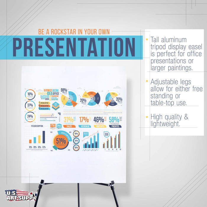 U.S. Art Supply 70" High Showroom XL Silver Metal Display Easel - Large Adjustable Height Portable Easel Stand, Sign Display, Holds 45 lbs - Floor & Tabletop Easels, Painting Stand