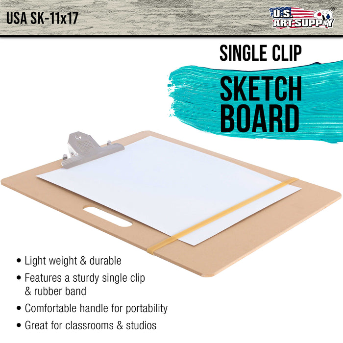 11" x 17" Artist Sketch Tote Board - Lightweight, Durable Tempered Hardboard with Handle, Metal Clip, Rubber Band for Sketching, Drawing, Painting - Perfect for Travel & Studio Use