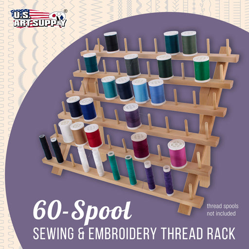 Premium Beechwood 60-Spool Sewing & Embroidery Thread Rack