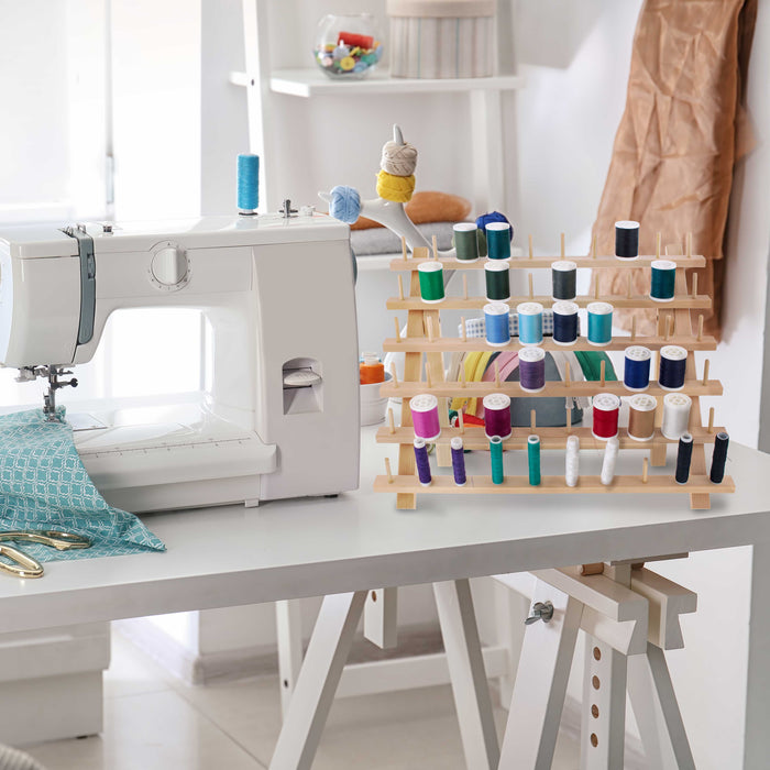 Premium Beechwood 60-Spool Sewing & Embroidery Thread Rack