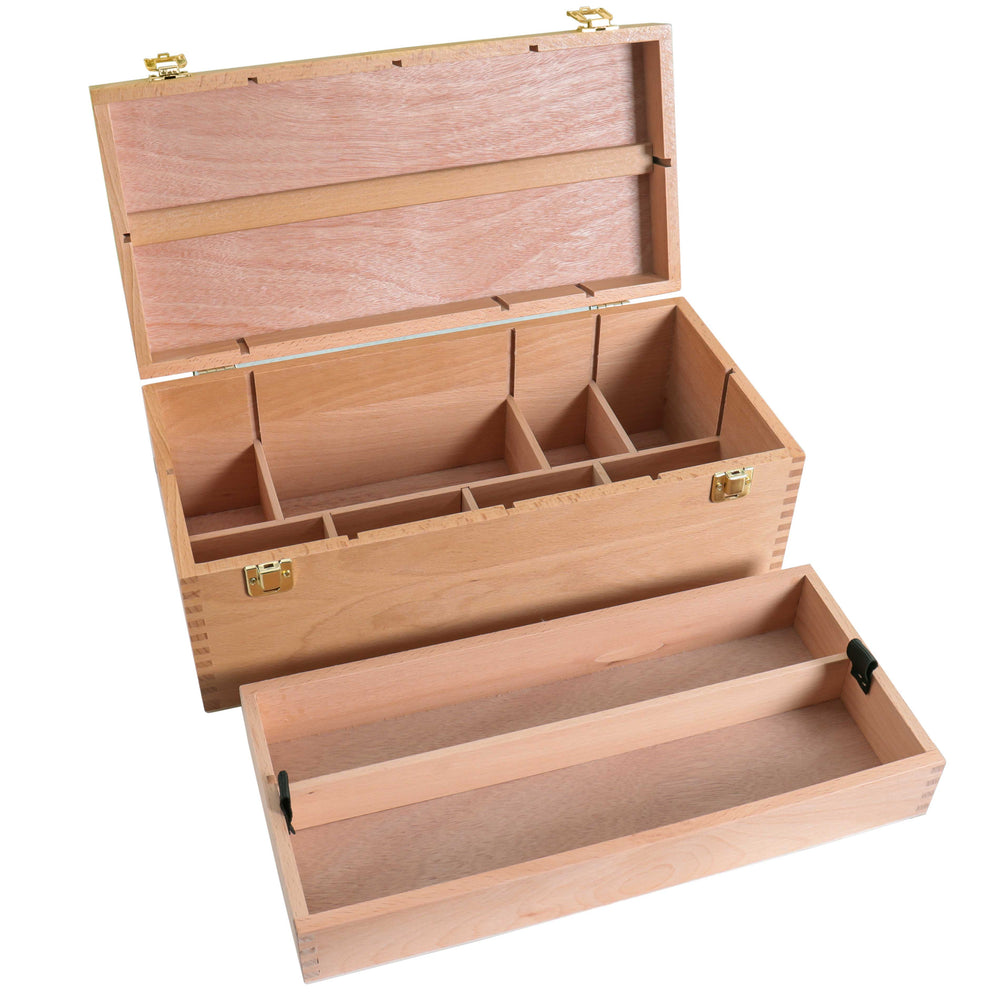 Multi-Function Unfinished Beechwood Artist Tool Storage Box with Removable Tray & Locking Clasps - Protect and Organize and Transport Paints, Pencils, Tools & Supplies