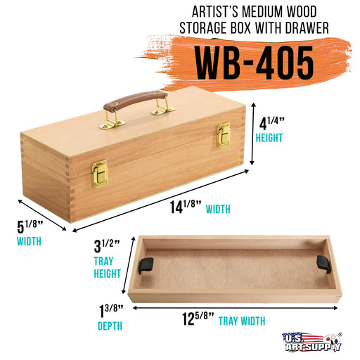 Artist Wood Pastel, Pen, Marker Storage Box with Drawer(s) (Medium Tool Box)