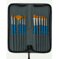 12 Piece Nylon Hair Short Blue Handle Oil/Acrylic Brush Set with Black Carrying Case