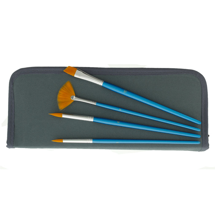 12 Piece Nylon Hair Short Blue Handle Oil/Acrylic Brush Set with Black Carrying Case