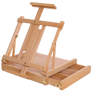 Large Adjustable Wooden Desktop Easel with Storage - Portable Sketchbox, Tabletop Easels for Painting, Drawing & Art Supplies, Premium Beechwood