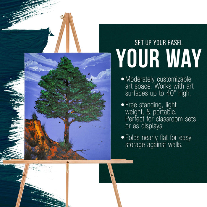 64" Wooden Easel Stand (4 Pack) - Adjustable A-Frame Tripod for Painting, Drawing, Photos & Signs - Lightweight Easels, Wood Easel Stand for Sign Wedding Display 40" Canvas Capacity