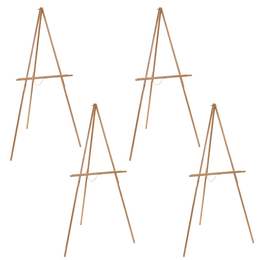 4-Pack 64" Wooden Easel Stand Tripods - Adjustable A-Frame Display, Painting, Drawing, Canvas, Photos & Signs - Lightweight Pinewood Studio Easel Adjustable Tray & 40" Canvas Capacity