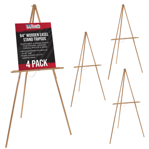 64" Wooden Easel Stand (4 Pack) - Adjustable A-Frame Tripod for Painting, Drawing, Photos & Signs - Lightweight Easels, Wood Easel Stand for Sign Wedding Display 40" Canvas Capacity