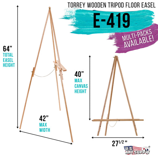 64" Wooden Easel Stand Tripod - Adjustable A-Frame Display for Painting, Drawing, Canvas, Photos & Signs - Lightweight Pinewood Studio Easel with Adjustable Tray & 40" Canvas Capacity