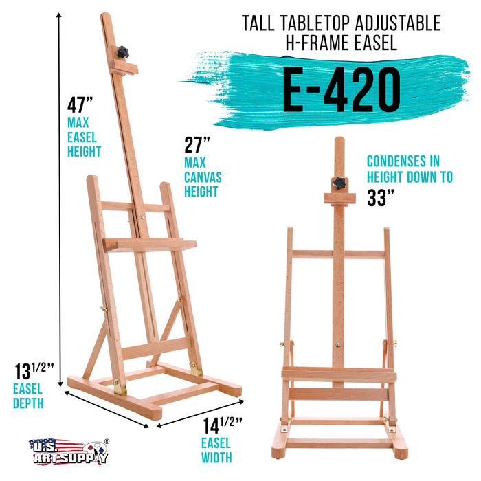 U.S. Art Supply Medium Tabletop Wooden H-Frame Studio Easel Adjustable