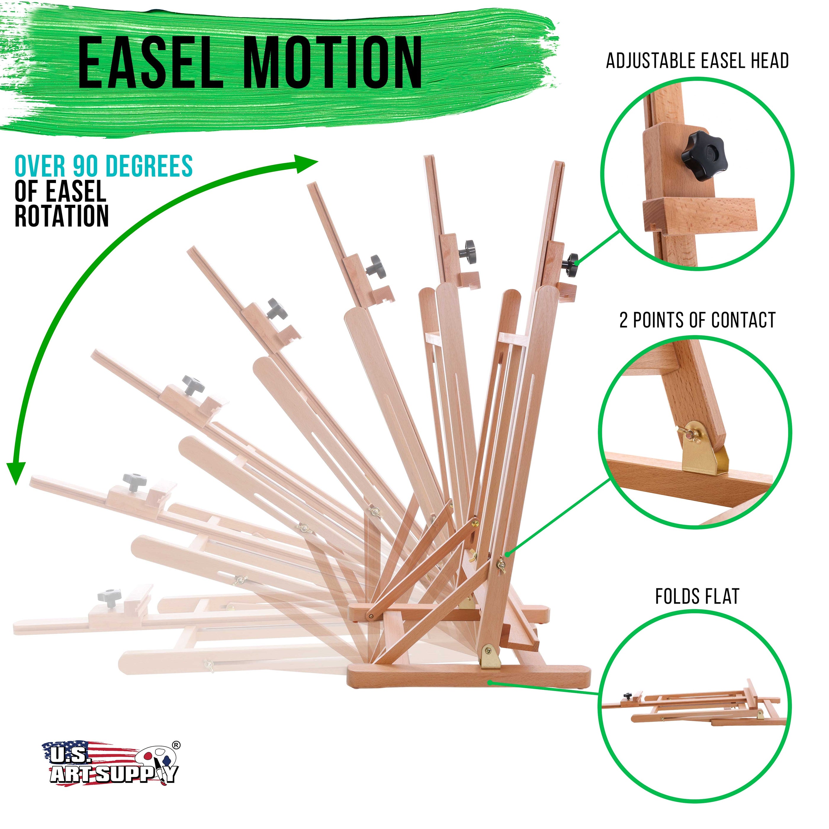 U.S. Art Supply Medium Tabletop Wooden H-Frame Studio Easel Adjustable