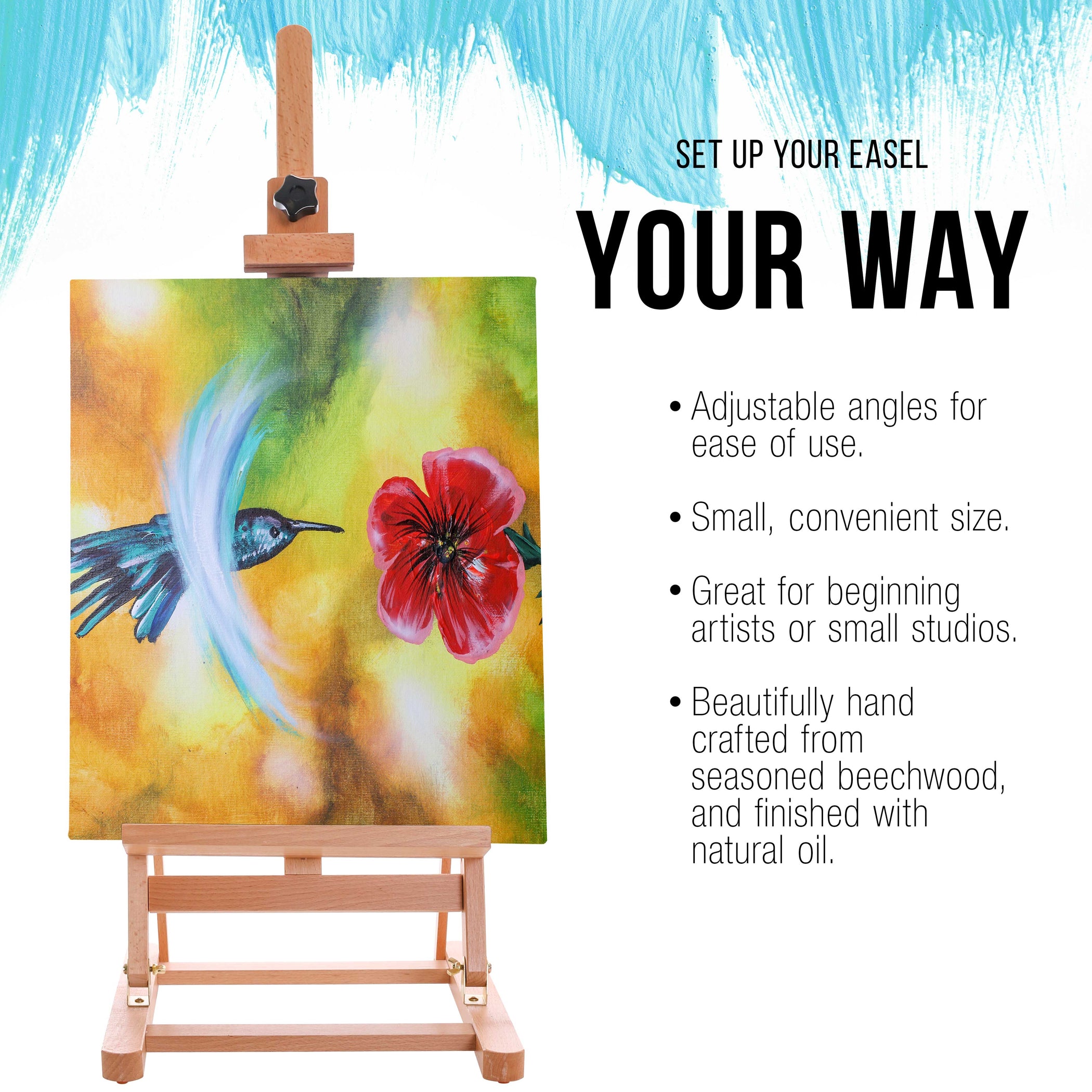 U.S. Art Supply Medium Tabletop Wooden H-Frame Studio Easel Adjustable