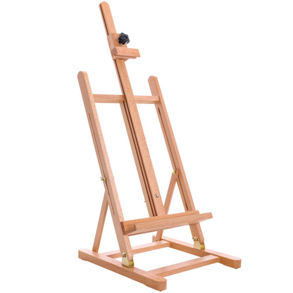 Medium Wooden H-Frame Studio Tabletop Easel - Adjustable Stand, Holds Up To 27" Canvas, Portable Table Top Easel for Painting