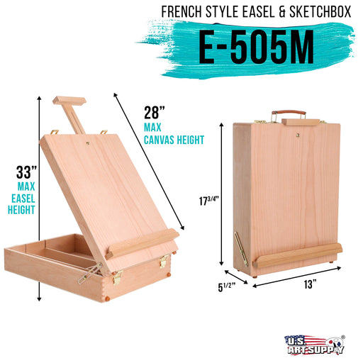 Newport Large Adjustable Wood Table Sketchbox Easel, Paint Palette, Premium Beechwood - Portable Wooden Artist Desktop Case - Store Paint, Sketch Pad