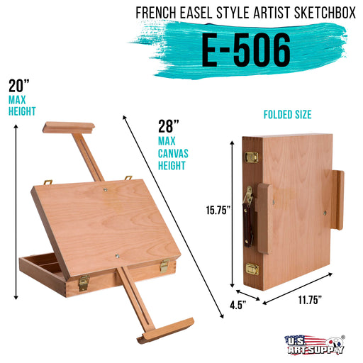 Newport Medium Adjustable Wood Table Sketchbox Easel, Premium Beechwood - Portable Wooden Artist Desktop Case - Store Organize Art Paint, Sketch Pad