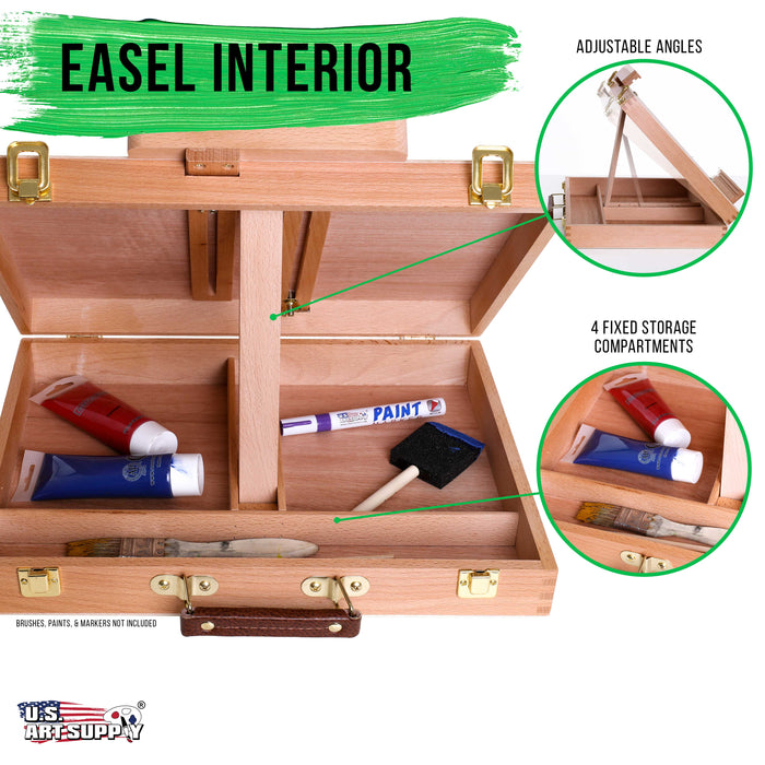 Newport Medium Adjustable Wood Table Sketchbox Easel, Premium Beechwood - Portable Wooden Artist Desktop Case - Store Organize Art Paint, Sketch Pad